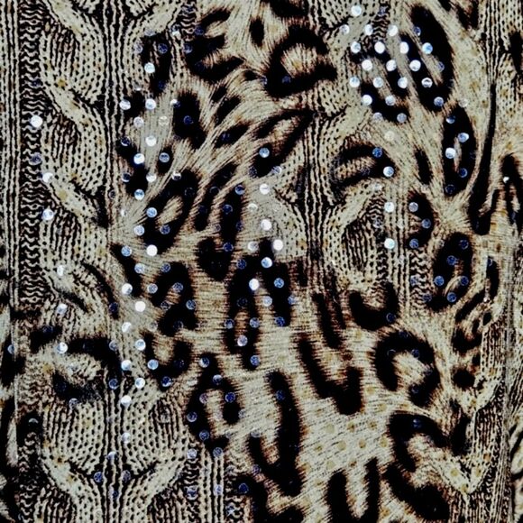 Joseph Ribkoff Sequin Brown & Tan Animal Print Double Zip Jacket Lined Blouse - Picture 5 of 14